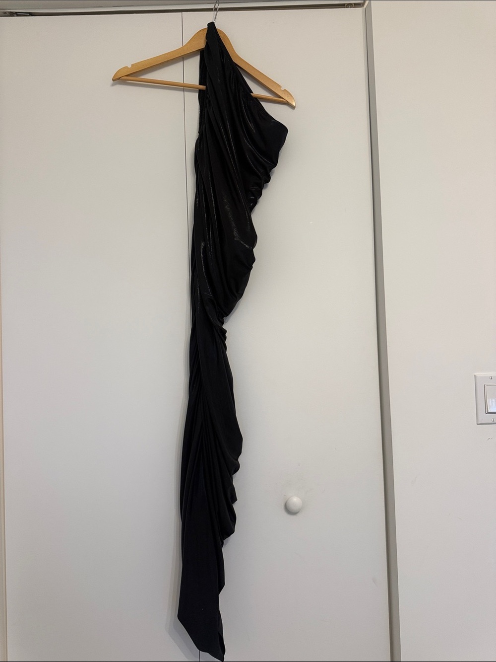 Norma Kamali Black One-Shoulder Asymmetrical Draped Dress